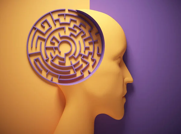 Human head with a inside big maze. Intelligence concept. This is a 3d render illustration