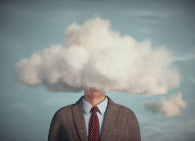A businessman with his head in the clouds. This is a 3d render illustration