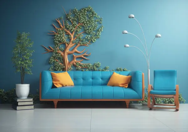 Zimmerausstattung Mit Sofa Und Dekorativen Pflanzen Dies Ist Eine Darstellung — Stockfoto