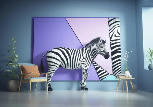Surreales Bild Mit Einem Zebra Wohnzimmer Dies Ist Eine Darstellung — Stockfoto