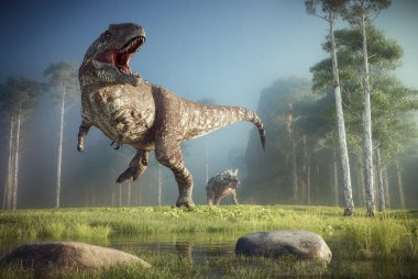 Giganotosaurus doğada. Bu 3 boyutlu bir çizim..