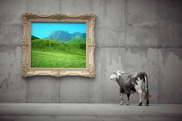 Cow Concrete Background Looking Painting Dreaming Aspirations Concept Rendering Illustration — Stock Photo, Image