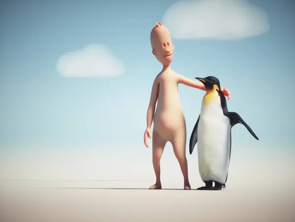 Menselijk Karakter Met Een Pinguïn Dit Een Weergave Illustratie Rechtenvrije Stockafbeeldingen
