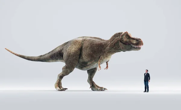 Grootte Vergelijking Tussen Tyrannosaurus Rex Mens Dit Een Weergave Illustratie Stockfoto