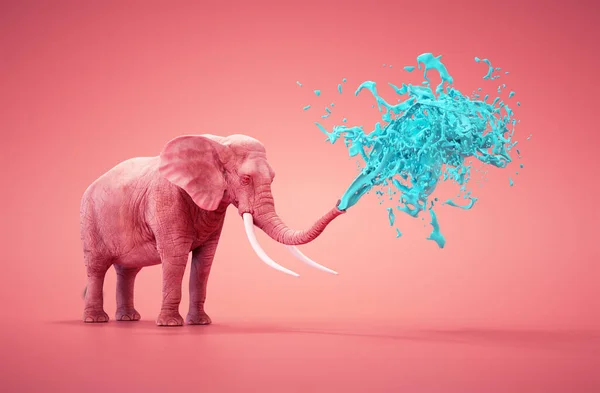 Image Elephant Spraying Water Pink Background Render Illustration — Stock Photo, Image