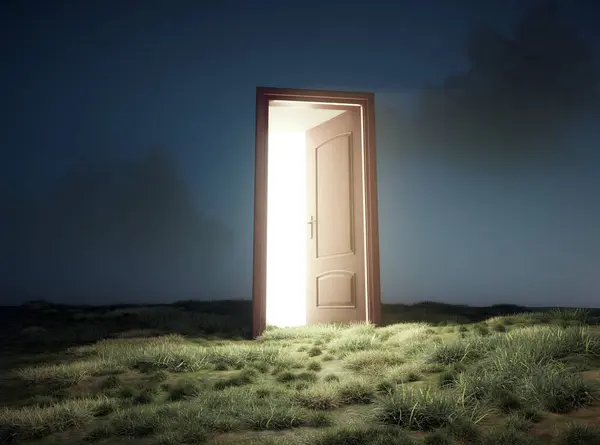 空間に自然の扉を開けました 脱出と機会のコンセプト これは3Dレンダリングイラストです — ストック写真