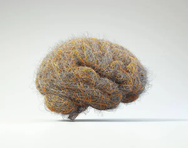 Mózg Wypełniony Przewodami Sugerującymi Złożoność Ludzkiego Umysłu Lub Burzy Mózgów — Zdjęcie stockowe