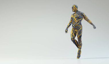 Temiz arka planda kablodan yapılmış bir adam. Bu bir 3D RENDER BÖLÜMÜ.