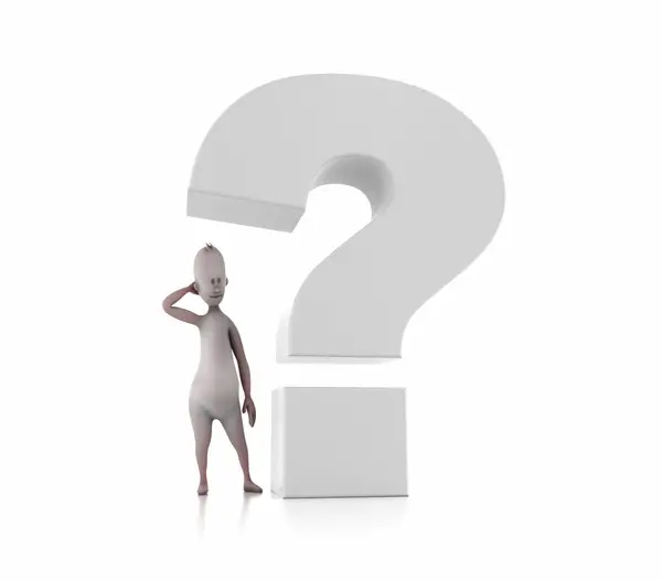 White Question Mark Thinking Human Character Render Illustration — Stock Photo, Image