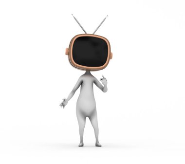 Human character with a tv instead of head. Fake news and propaganda concept. This is a 3d render illustration. clipart