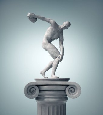 Greek athlete statue throwing the discus. THIS IS A 3D RENDER ILLUSTRATION. clipart