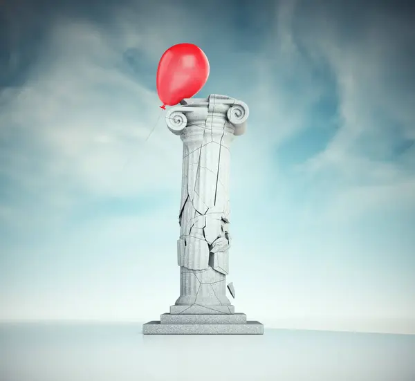 Balloon Flight Destroys Roman Column Concept Impossible Unreal Render Illustration — Stock Photo, Image