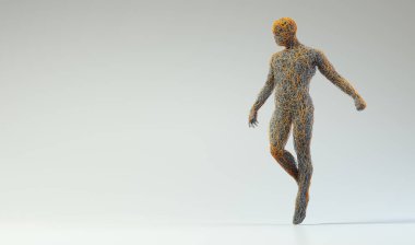 Temiz arka planda kablodan yapılmış bir adam. Bu bir 3D RENDER BÖLÜMÜ