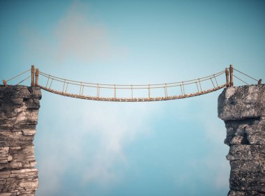 İki büyük kayalar arasında eski köprü üzerinde. Bu bir 3d render örnektir