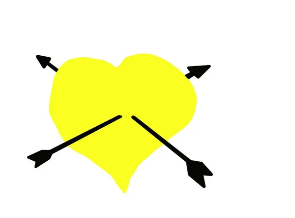 Yellow Heart Pierced Two Black Arrows — Stock Vector