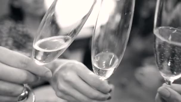 Glad Festlig Grupp Vänner Dricker Alkohol Firar Närbild Händer Jublar — Stockvideo