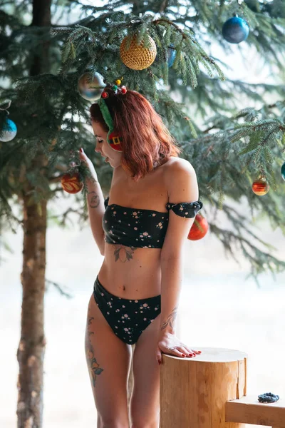 크리스마스 트리와 눈덮인 나무와 비키니를 아름다운 고품질 — 스톡 사진
