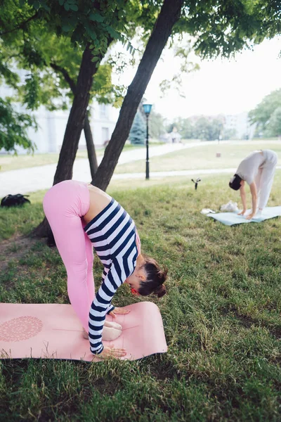 Girl Doing Yoga Stretches Park High Quality Photo — Stock Photo, Image