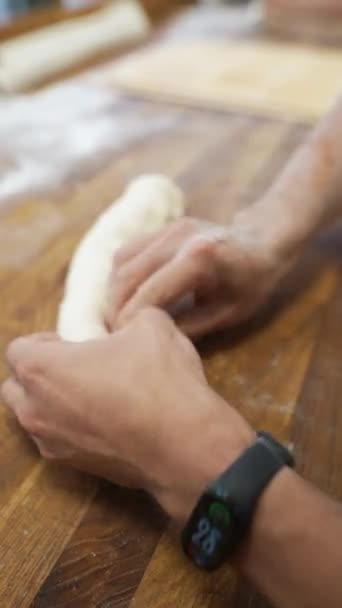 Dough Rolls Bread Being Rolled Out Baker High Quality Fullhd — Stock Video