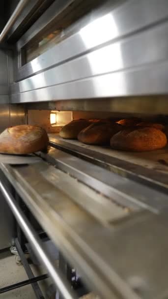 Bakker Controleert Het Brood Klaar Oven Hoge Kwaliteit Fullhd Beeldmateriaal — Stockvideo