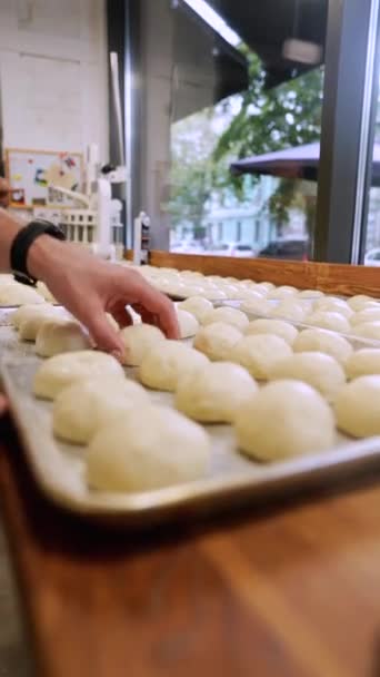 Burger Bun Dough Being Prepared Artisan Bakery High Quality Footage — Stock Video