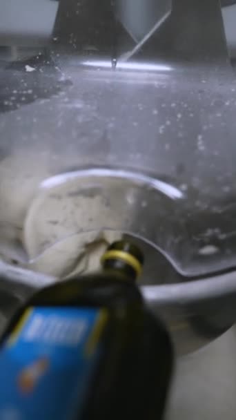 Dough Mixer Pours Oil Bread Dough High Quality Footage — Stock Video
