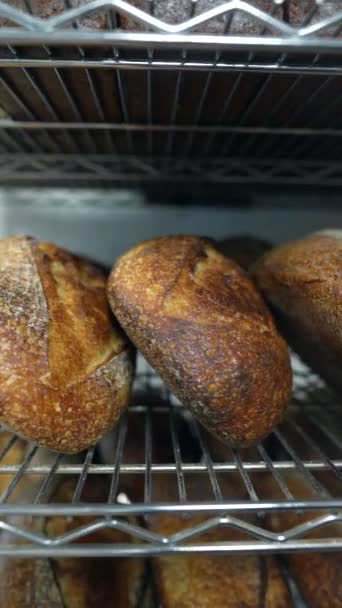 Bakerys Shelves Stocked Selection Freshly Baked Craft Bread High Quality — Stock Video