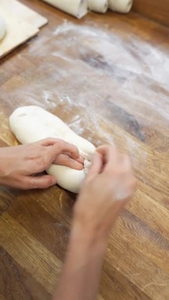 Baker Shapes Bread Dough Bakery High Quality Fullhd Footage — Stock Video