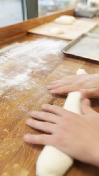 Rolling Dough Buns Bread Baker Continues High Quality Fullhd Footage — Stock Video