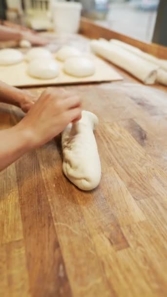 Shaping Bread Dough Bakery Baker Proceeds High Quality Fullhd Footage — Stock Video