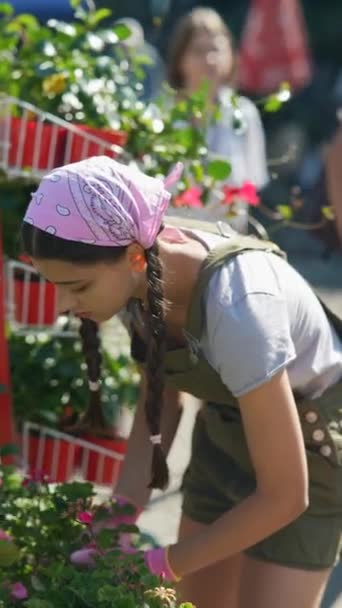 Mujer Joven Agricultora Mercado Plantas Agrícolas Preparándose Para Vender Producto — Vídeos de Stock