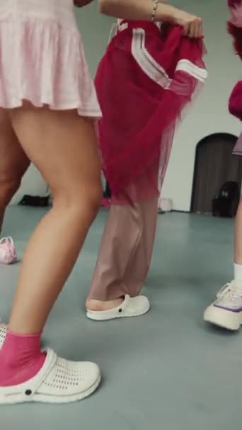 Mundo Das Bonecas Meninas Vestidas Com Roupas Rosa Com Moda — Vídeo de Stock