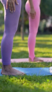 Yoga dersine katılan anne, kızlarının eğitimi altındadır. Yüksek kalite 4k görüntü