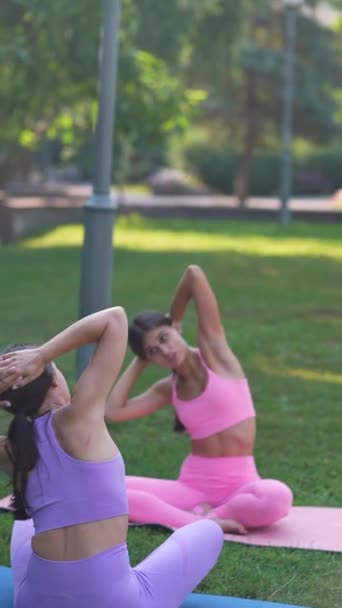 母亲和女儿 不管是运动的还是吸引人的 都在夏季公园里参加体育活动 高质量的4K镜头 — 图库视频影像