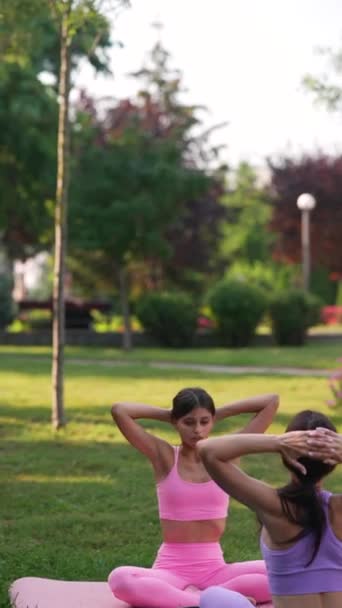 在夏天的公园里 一个活泼的母亲和她的女儿正在参加体育运动 高质量的4K镜头 — 图库视频影像