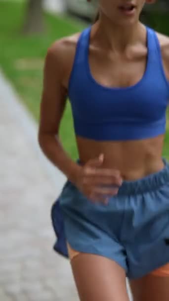 スポーツウェアの若い女性は 彼女の走行の準備で体を伸ばしています 高品質の4K映像 — ストック動画