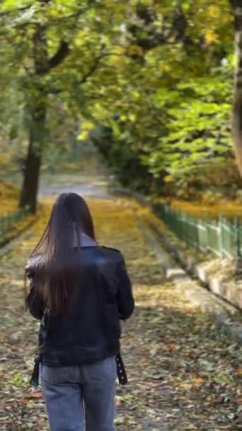 秋の公園を散策し 若い女性の視点から撮影する 高品質の4K映像 — ストック動画