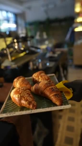 Croissants Fraîchement Cuits Boulangerie Images Haute Qualité — Video