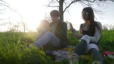 Sevgi dolu bir çift açık havada güneşli bir günün tadını çıkarır. Etrafı çiçek açan doğayla çevrili rahat bir piknik battaniyesinde dinlenirler.