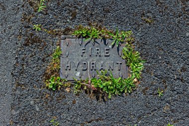 İngiltere 'de bir kasabadaki yangın musluğunun dökme demir kapağı.