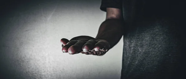 Mão Mendigo Preto Branco Quadro Conceito Dos Pobres Sem Teto — Fotografia de Stock