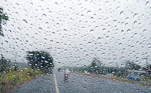Glass Rain Drops Texture Pattern Weather Road Traffic Rainy Season — Stock Photo, Image