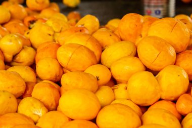 Detail of pequis displayed for sale at the fair.