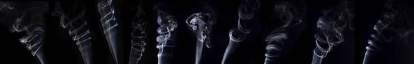 Lot Sequence White Smoke Incense Abstract White Shapes Black Background — Stock Photo, Image