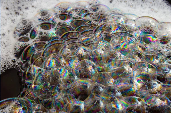 Макродетали Пузырей Пене Мыла Черной Поверхности — стоковое фото