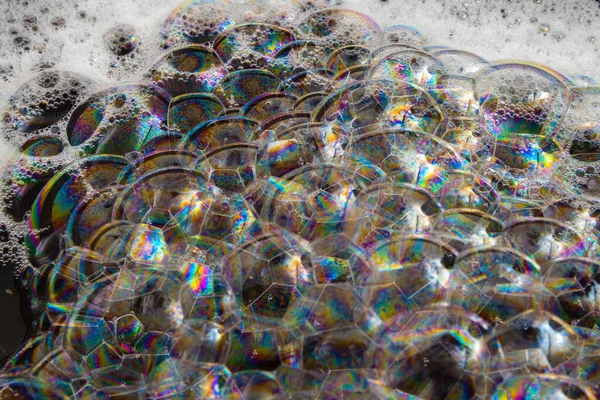 Macro Detail Bubbles Soap Foam Black Surface — Stock Photo, Image