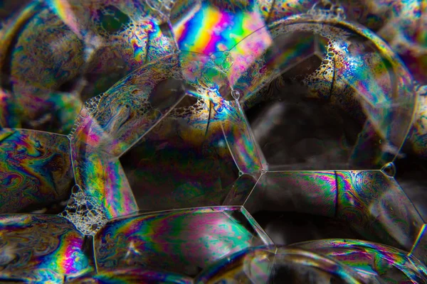 Detail Makro Gelembung Dalam Busa Sabun Pada Permukaan Hitam — Stok Foto