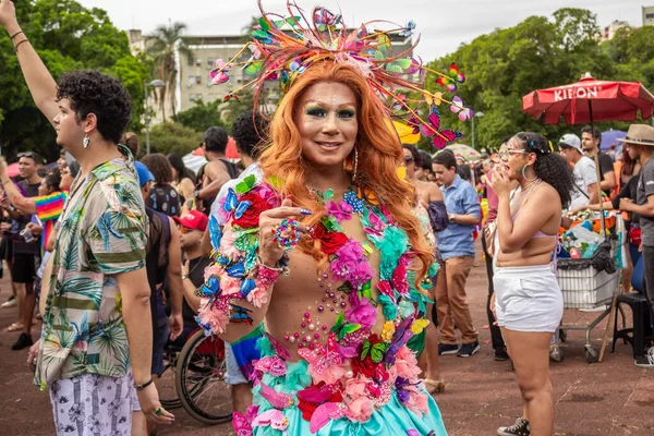 Une Femme Trans Très Produite Profitant Gay Pride Parade Goiania — Photo