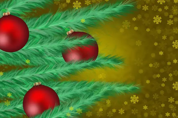 Detalhe Bolas Vermelhas Galhos Árvore Natal Com Fundo Dourado — Fotografia de Stock