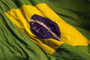 Süper yakın plan Bandeira do Brasil tremulando ao vento.